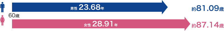 男性＋23.84 → 約84歳 女性＋29.04年 → 約89歳